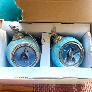 Bradford Editions Wolf Wilderness Christmas Ornaments Set of 2